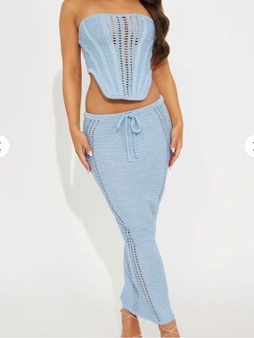 Fashion Nova Light Blue Crochet Maxi Skirt - Women